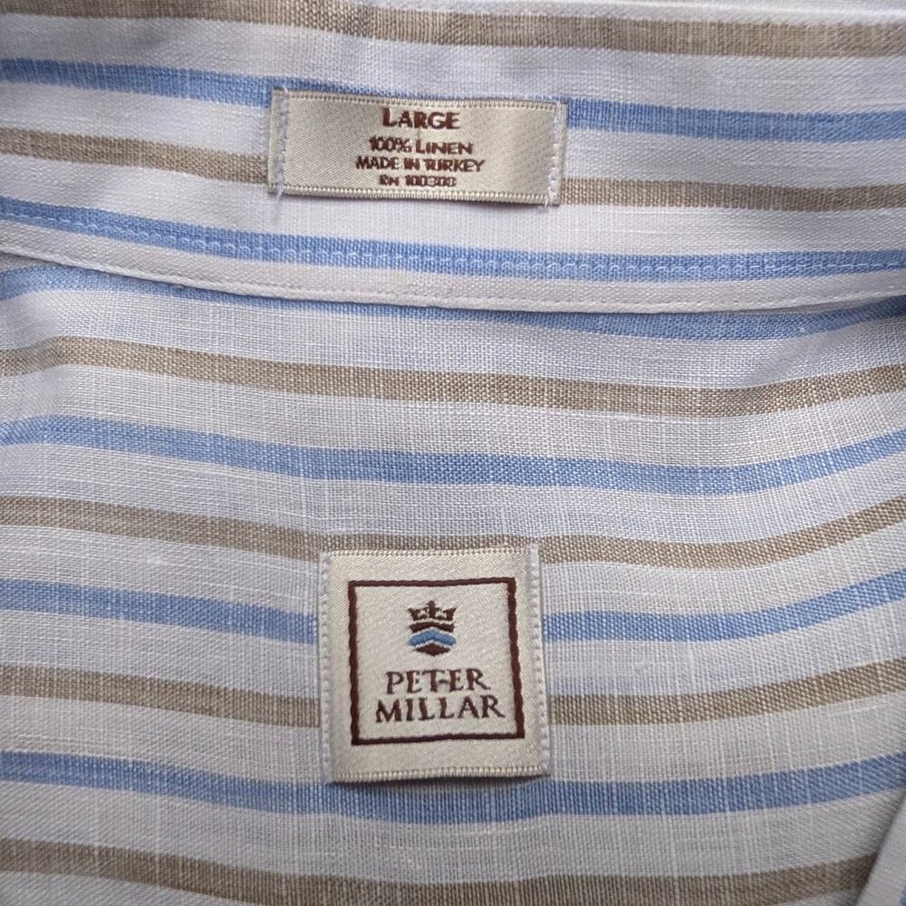 Peter Millar Mens Large 100% Linen Button Down Shirt Blue Resort Old Money - Picture 6 of 9